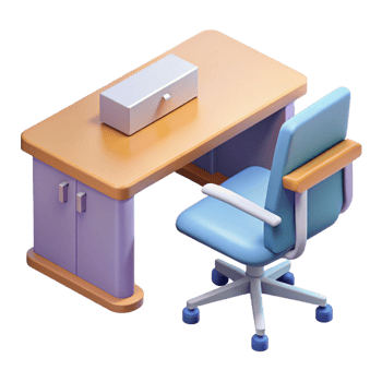 dynamic impressive Isometric office desk and chair. Clean lines, flat color. with Scalable Design. handcrafted png