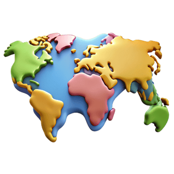 beautiful dreamy impressionist World map with highlighted continents in different flat colors. Crisp edges, with Scalable Design. museum quality png