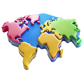 serene energetic coastal World map with highlighted continents in different flat colors. Crisp edges, with Scalable Design. elite png