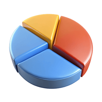 hypnotic bohemian Pie chart divided into four equal sections, distinct flat colors. Crisp edges, with Scalable Design. precision png
