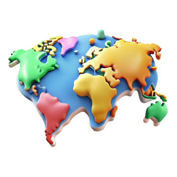 picturesque harmonious baroque World map with highlighted continents in different flat colors. Crisp edges, with Scalable Design. masterfully captured png