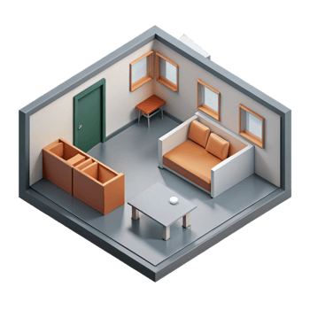 sought-after bohemian Architectural plan of a single room. Minimal design, single-weight stroke with Scalable Design. precision png