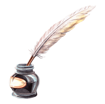 Antique inkwell and vintage quill. Hand drawn watercolor illustration of retro stationary. Perfect for historical, literary or romantic arrangement, poetry sign, symbol, elegant postcard, pattern png
