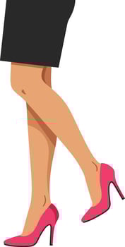 Female legs wearing black skirt and bright pink high heels in minimalist flat style illustration vector