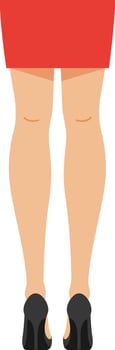 Female legs in black high heels and short red skirt viewed from behind simple flat illustration vector
