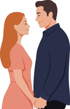 Young couple holding hands facing each other in simple flat design minimal illustration vector