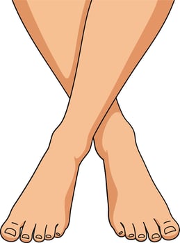 Human crossed bare feet with detailed toes and skin tone in minimal flat style illustration vector