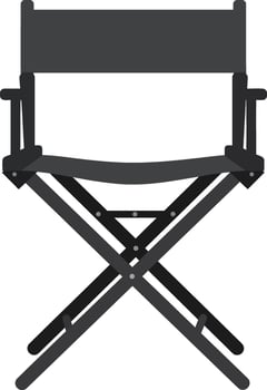 Black director chair with cross-legged wooden frame and fabric seat flat minimal design illustration vector