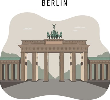 Berlin Brandenburg Gate historic landmark detailed flat design architectural illustration vector