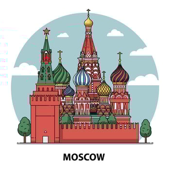 Russian Moscow Kremlin colorful onion domes detailed flat design illustration vector