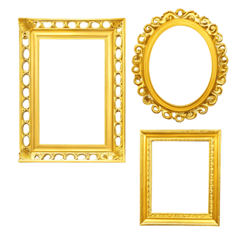 Collection of three ornate golden frames for artwork display png