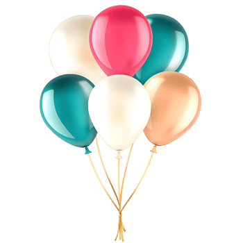 Five Colorful Balloons Tied Together a Festive Bunch png