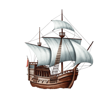A Detailed Illustration of a Medieval Caravel Ship Sailing on a Dark Sea png