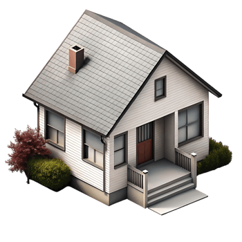 Charming Suburban House Exterior 3D Render Isometric View with Landscaping png
