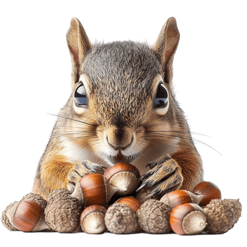 An adorable squirrel holding acorns appears to be very happy png