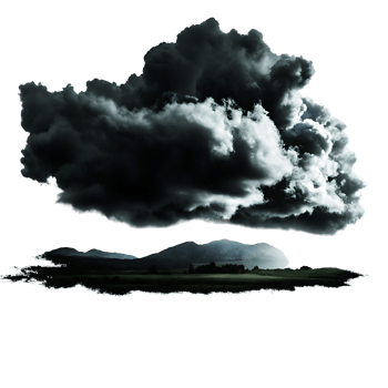 Dark Storm Clouds Over a Serene Landscape Featuring Mountains and Fields png