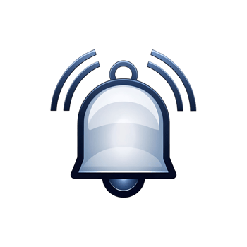 Shiny Blue Notification Bell Icon with Vibrating Waves Design Element png