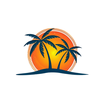 Stunning Tropical Sunset Scene with Two Palm Trees on a Scenic Island Beach png