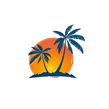 Stunning Sunset Tropical Island Scene with Two Palm Trees png