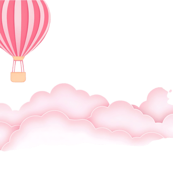 Pink Hot Air Balloon Floating Above Fluffy Pink Clouds in a Dreamy Sky png