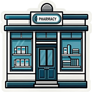 A charming illustration of a quaint pharmacy building png