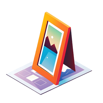 Isometric View of a Colorful Picture Frame Displaying a Landscape on a Document png