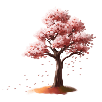 Pink Cherry Blossom Tree with Falling Petals Beautiful Springtime Nature Scene Artistic Illustration png