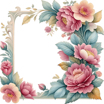 Elegant floral frame with pink and peach blossoms delicate leaves and ornate border png