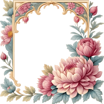 Elegant Floral Frame with Pink and Peach Flowers and Ornate Design png