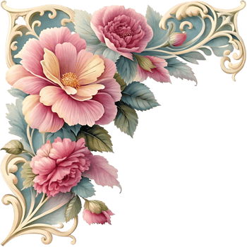 Elegant Corner Floral Arrangement with Pastel Pink Roses and Ornate Frame png
