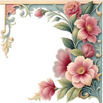 Elegant Corner Floral Design with Pastel Pink Flowers and Ornate Frame png