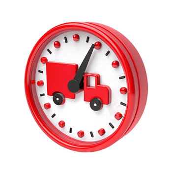Red Clock with Toy Trucks Showing Punctual Delivery Time png