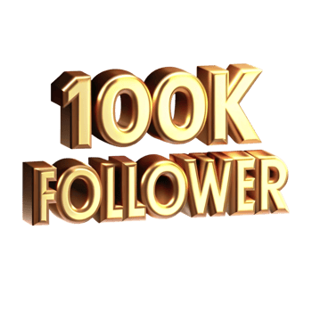 Golden 100K Follower Milestone Celebration 3D Render Graphic Illustration png