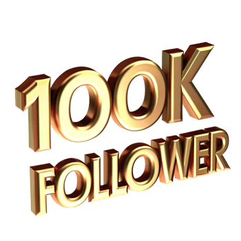 Golden 100K Followers Celebration Graphic Design 3D Rendering Social Media Milestone Achievement png
