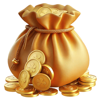 A 3D Render of a Golden Bag Overflowing with Shiny Gold Coins on a transparent Background png