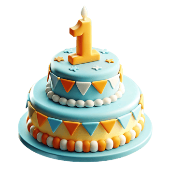 Delicious TwoLayered First Birthday Cake with Orange Number One Candle png