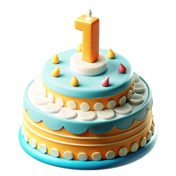 Delicious Two Layered First Birthday Cake with Orange and Blue Frosting png