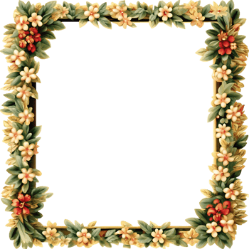 Elegant Square Floral Frame with Delicate Flowers and Lush Green Leaves png