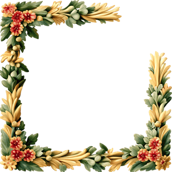 Elegant Floral Frame with Yellow and Green Accents and Red Flowers for Decorative Design png