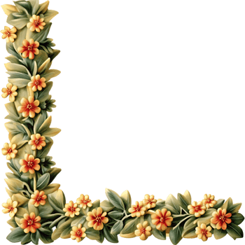 Elegant Floral Corner Design with Yellow and Orange Flowers and Lush Green Leaves png
