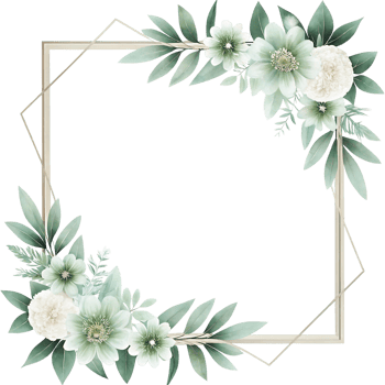 Elegant Watercolor Floral Frame with Green and White Flowers and Greenery png