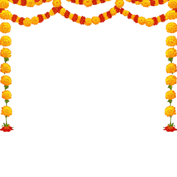 Beautiful Floral Garland Frame with Orange and Red Flowers on transparent Background for Festive Decoration png