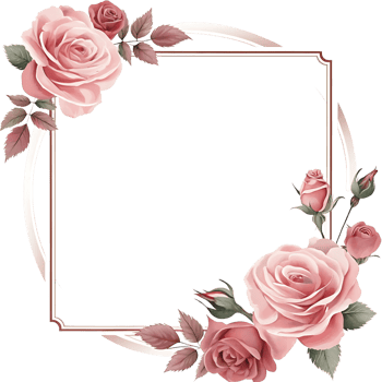 Elegant square frame adorned with pink roses and leaves for wedding invitation or romantic design png
