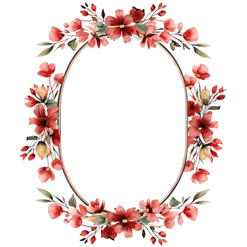 Elegant Watercolor Floral Oval Frame with Red Flowers and Green Leaves Botanical Illustration png