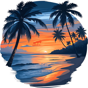 Stunning Sunset at Tropical Beach Paradise with Silhouetted Palm Trees png