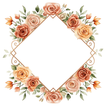 Elegant Watercolor Floral Frame with Peach Roses and Greenery png