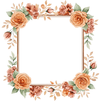 Elegant Watercolor Peach Rose Square Frame Border Floral Design Element png