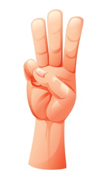 Three fingers raised showing number three. Cartoon illustration vector