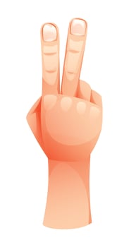 Two fingers up showing number two. Cartoon illustration vector