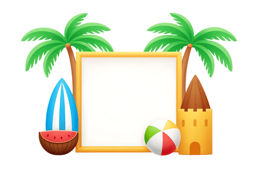Summer vacation frame with beach elements png